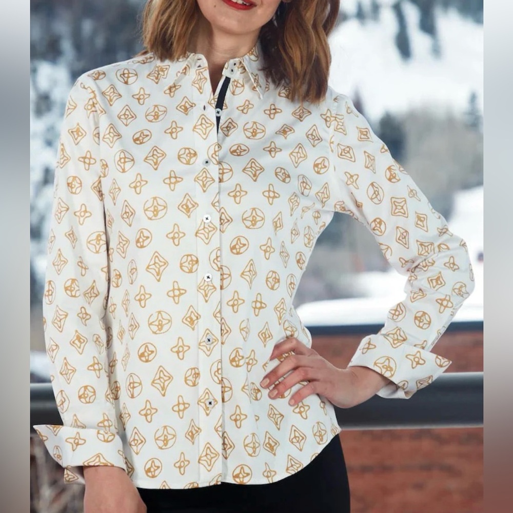 Tizzie —Dizzy Lizzie 
ROME SHIRT GEOMETRIC WHITE GROUND SUPER CUTE PRINT